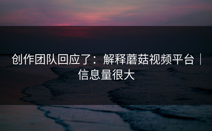 创作团队回应了：解释蘑菇视频平台｜信息量很大